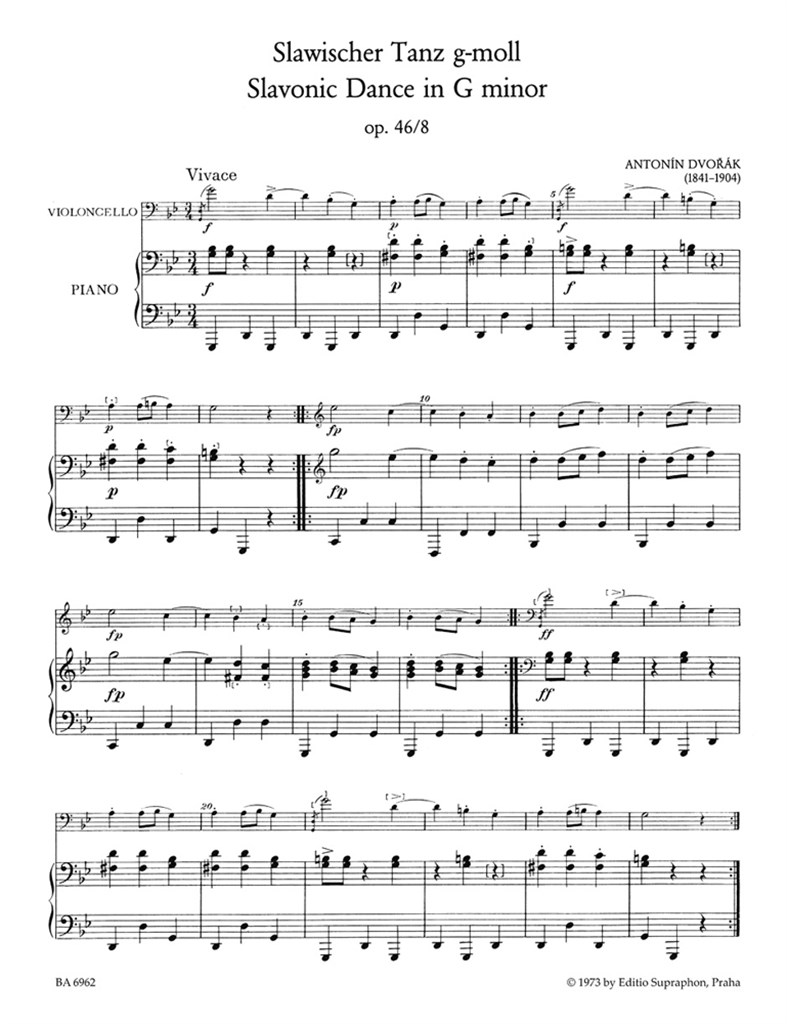 Slavonic Dances Op46-3+8 Cello & Piano